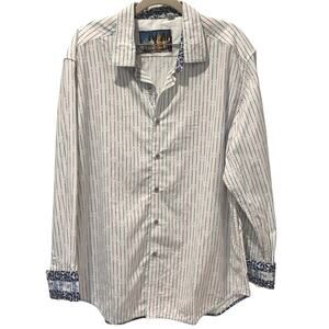 ROBERT GRAHAM Shirt Dotted Rainbow Vertical Lines Blue Flip Cuff Collar 2XL